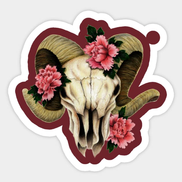 Ram Skull Peonies Sticker by celesteroddom